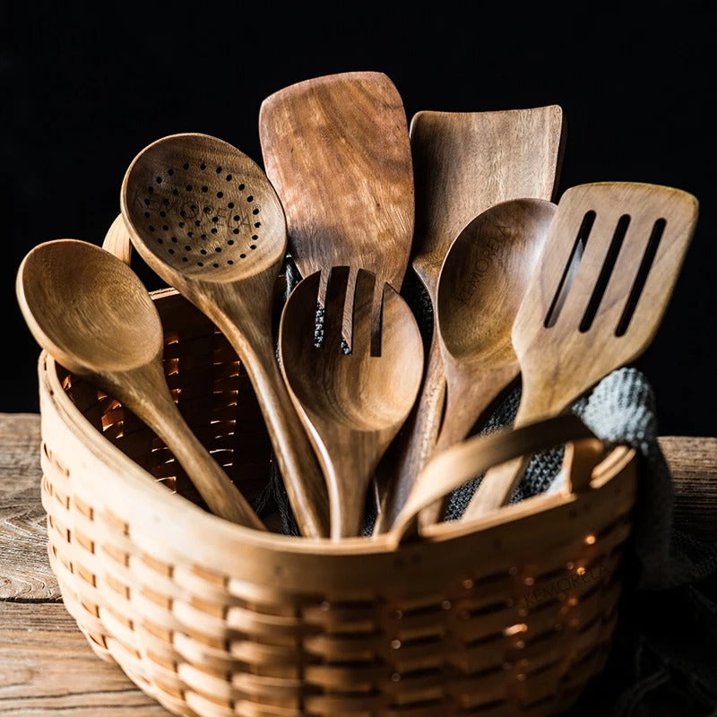 Premium Wooden Kitchen Utensil Set with Holder