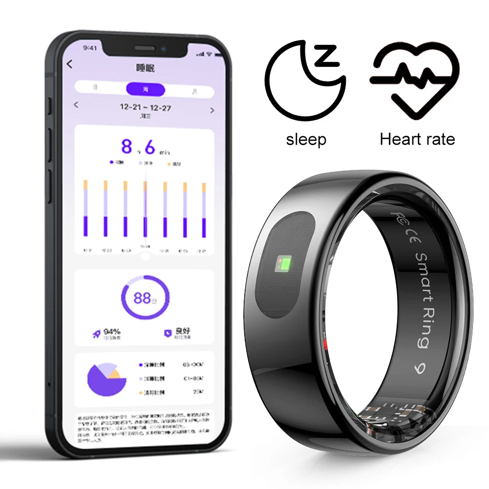 Smart Ring R08 Womens Men Electronic Smartring With Charging Case Health and Sleep Monitor Sports Fitness Tracker for Phone
