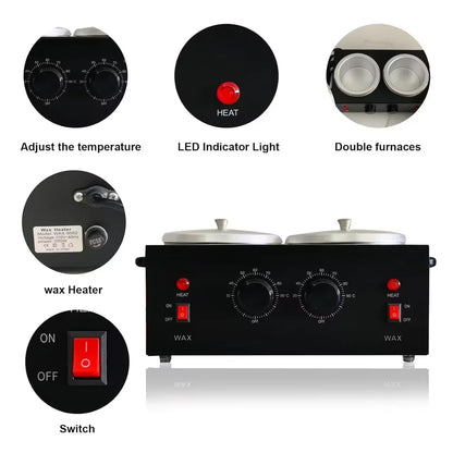 Double Pot Wax Heater SPA Salon Professional Wax Hair Removal Machine Double Parrafin Hot Facial Skin Equipment HomeHydrotherapy