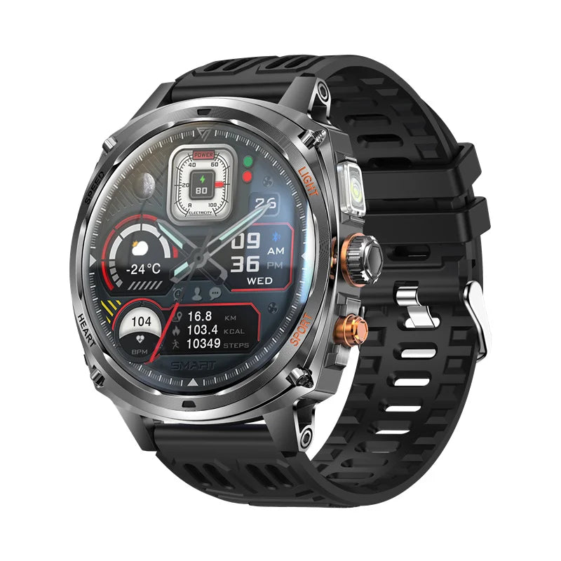 V95 Men Smart Watch 1.75inch 800mAh Tactical Flashlight Bluetooth Wireless Call Outdoor Sport Fitness Tracker KM200 Smartwatch