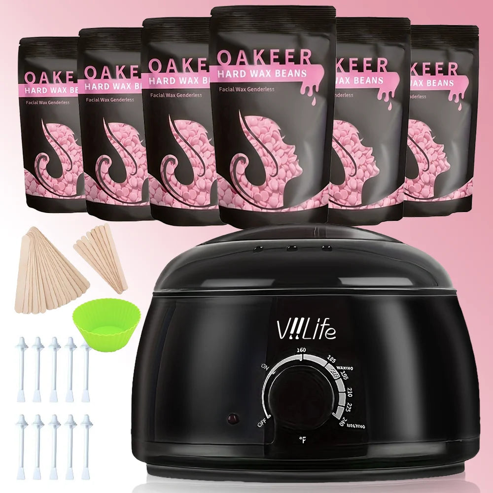 [US Plug] Viilife 200ml Black Wax Melting Machine Wax Beans Set Wax Heating Wax Hair Removal And Wax Therapy Machine