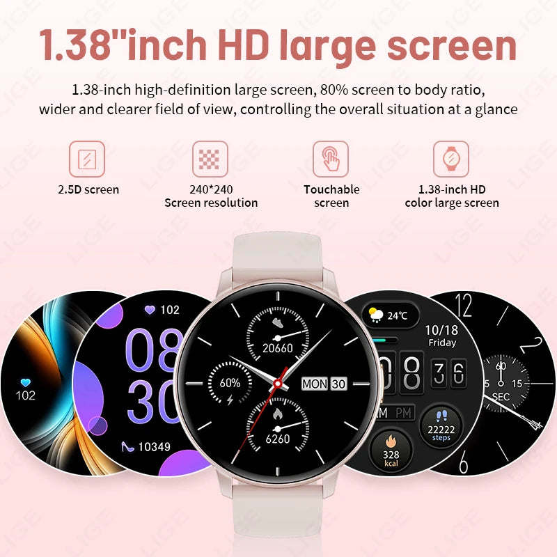 LIGE New Voice Calling Smart Watch 1.38" HD Full Touch Display Sports Fitness Smartwatch Heart Rate Blood Oxygen Health Monitor