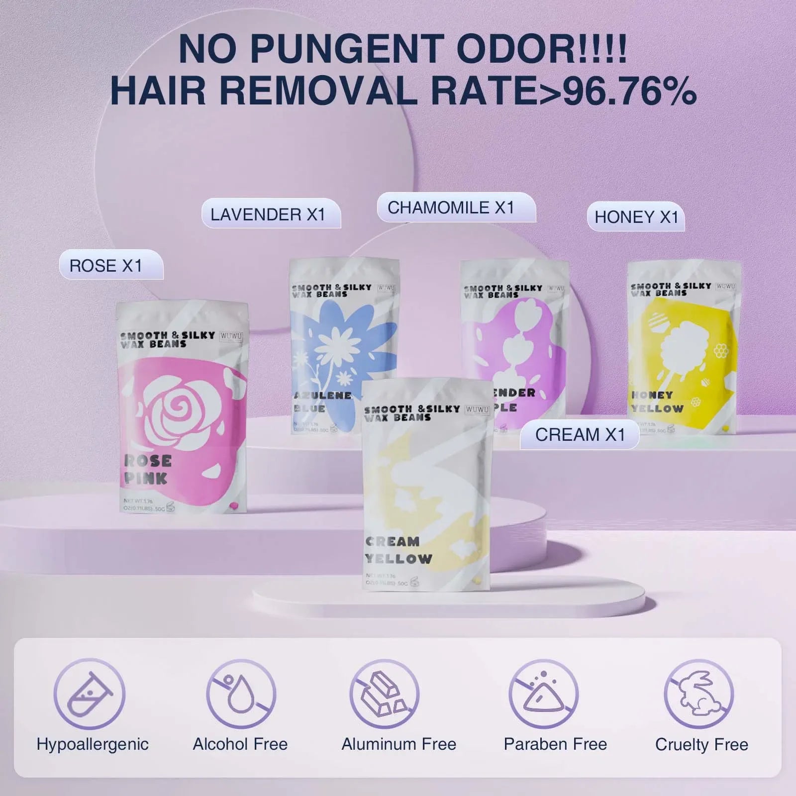 Waxing Kit EU Plug(19 items) WUWUVISTA Hair Removal Wax Kit Wax Melt Warmer Waxing Beads Face/Brazilian/Full Body/Bikini