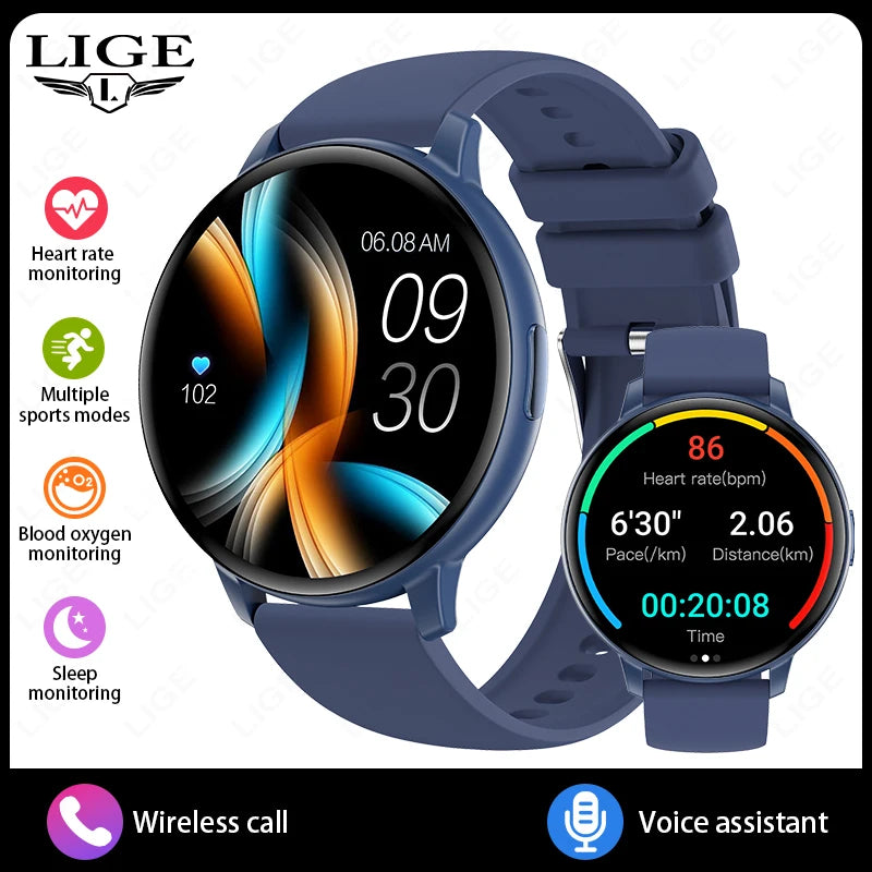 LIGE New Voice Calling Smart Watch 1.38" HD Full Touch Display Sports Fitness Smartwatch Heart Rate Blood Oxygen Health Monitor