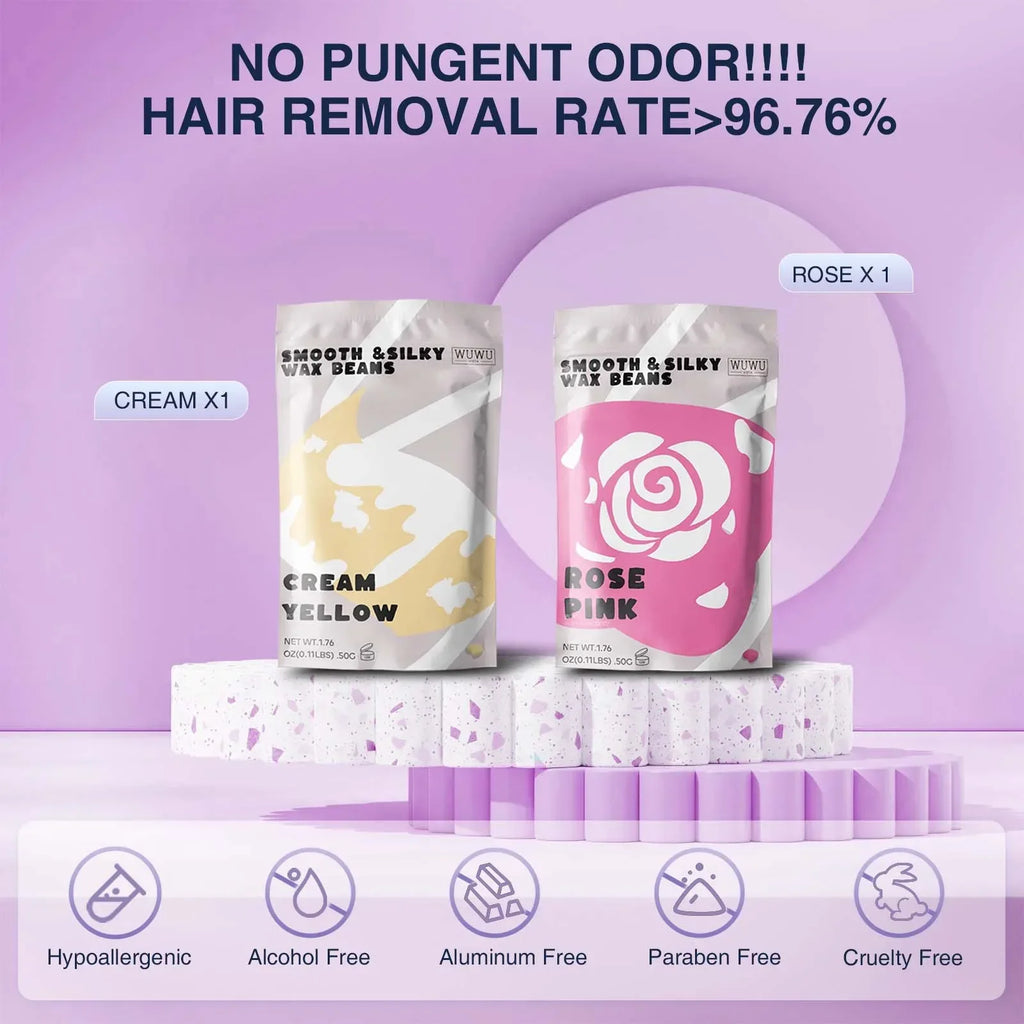 WUWUVISTA Waxing Kit 11 items EUplug Hair Removal Wax Kit Wax Melt Warmer Waxing Beads Face/Brazilian/Full Body/Bikini