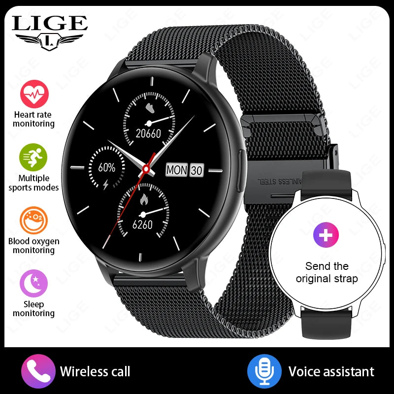 LIGE New Voice Calling Smart Watch 1.38" HD Full Touch Display Sports Fitness Smartwatch Heart Rate Blood Oxygen Health Monitor