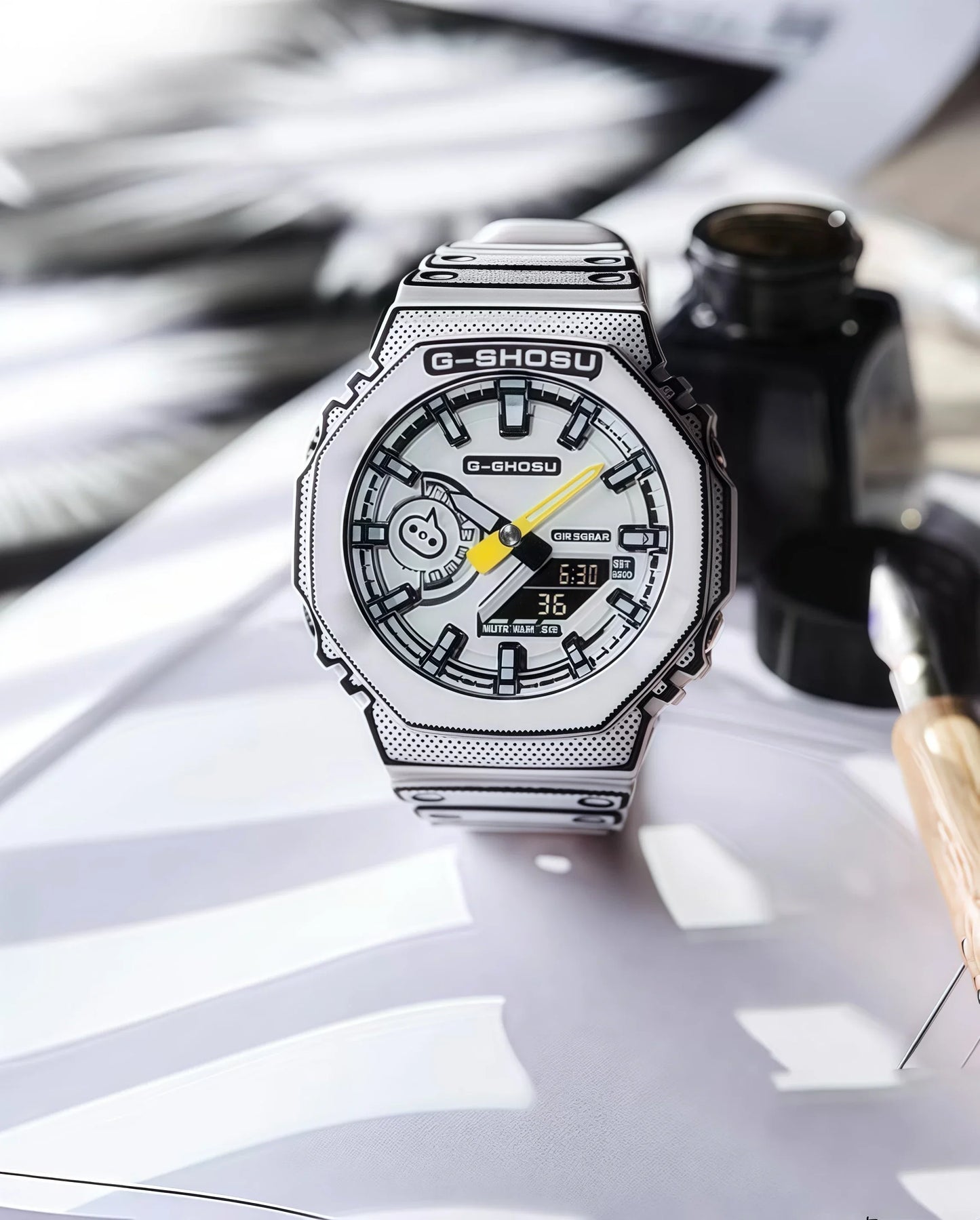 Dual Display LED Digital Electronic Comic Watch Full Function World Time Large Dial Oak Collection