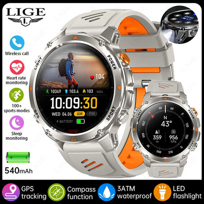 LIGE 2025 New Professional GPS Track Sports Smartwatch Outdoor RIDE Run Compass Altimeter 3ATM Fitness Bracelets 540mAh Watches