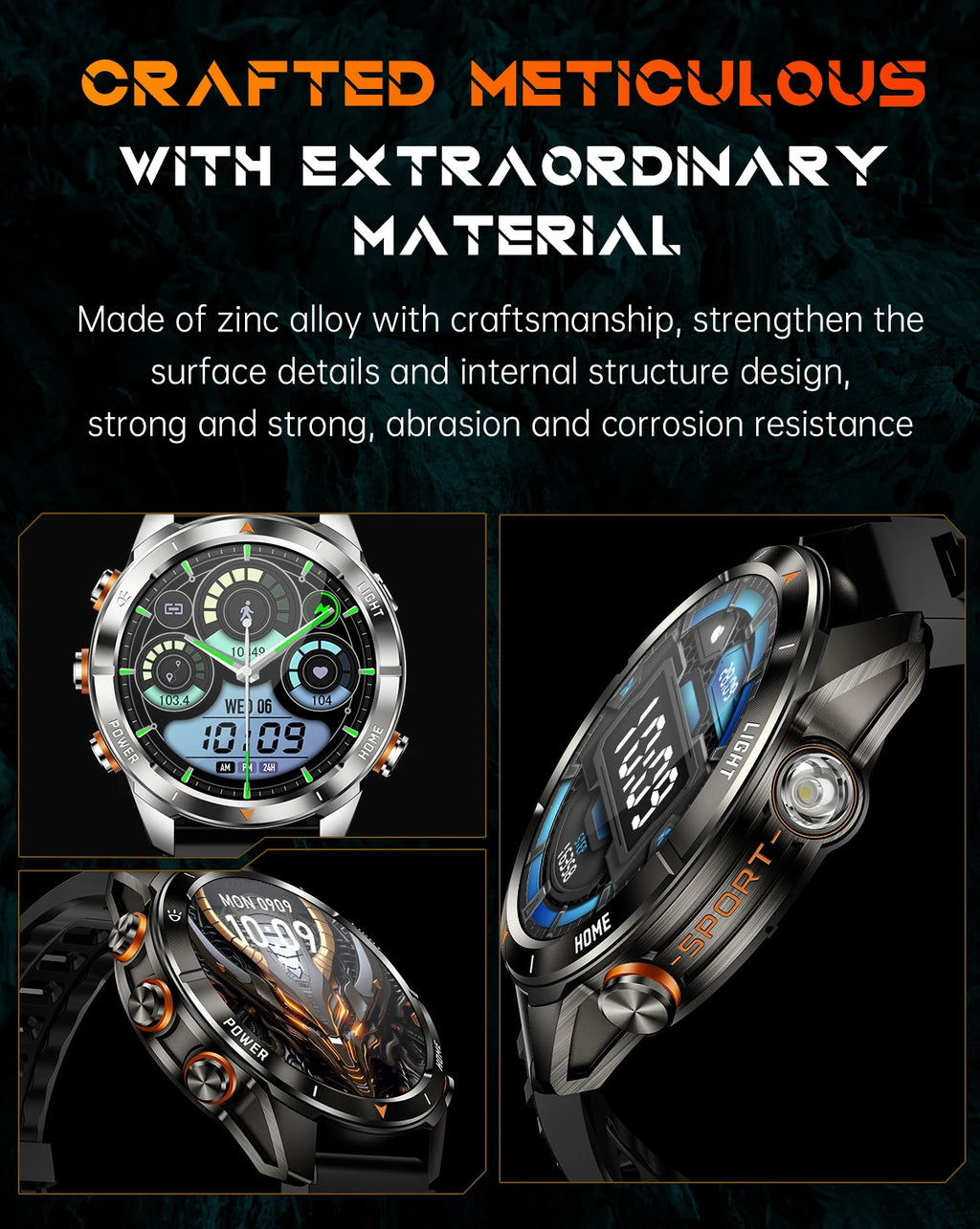 2025 KT80 Smart Watch 3ATM Waterproof Original Design Men Bluetooth Call Health Monitor with Strong Flashlight 100+ Sports Modes