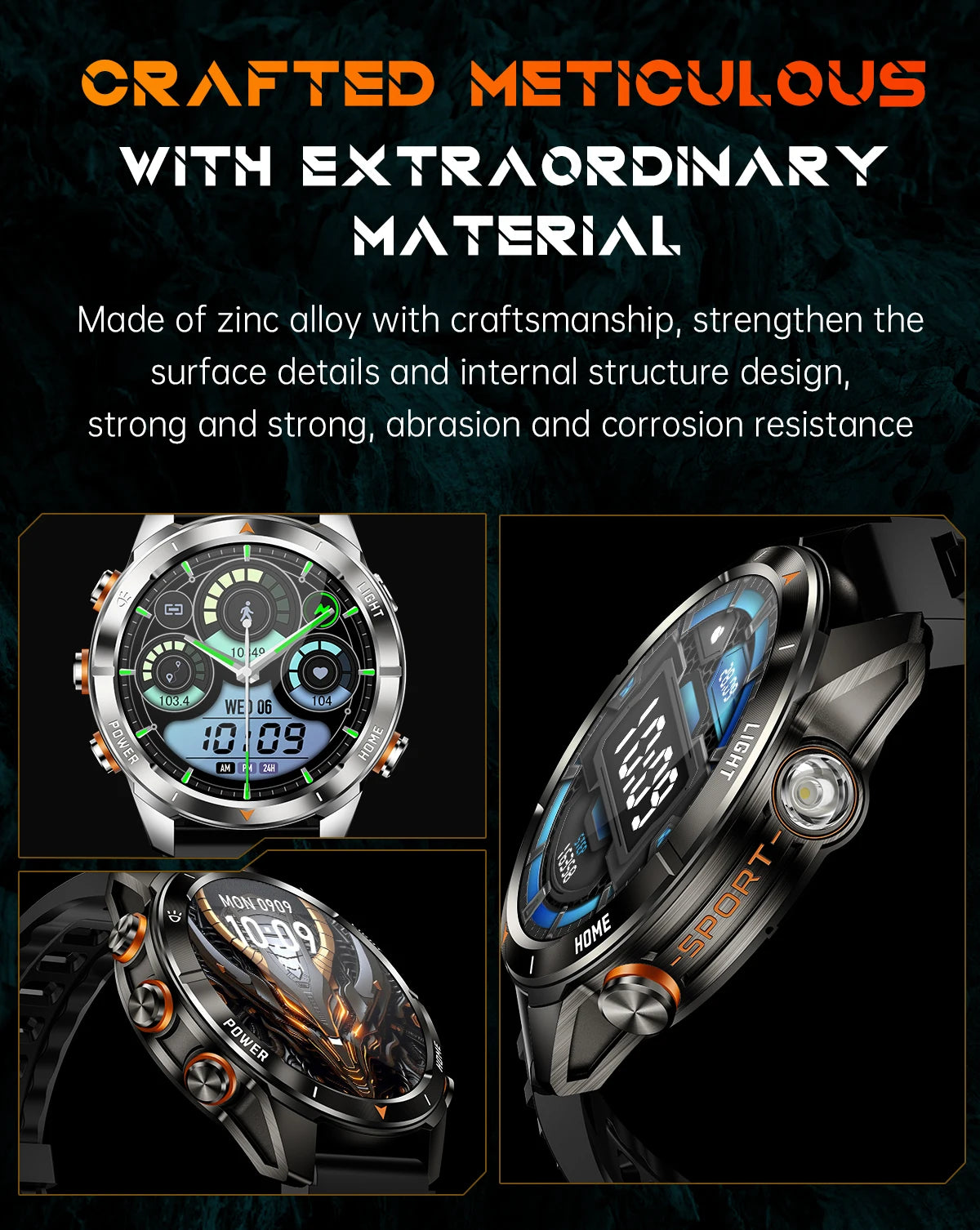 2025 KT80 Smart Watch 3ATM Waterproof Original Design Men Bluetooth Call Health Monitor with Strong Flashlight 100+ Sports Modes