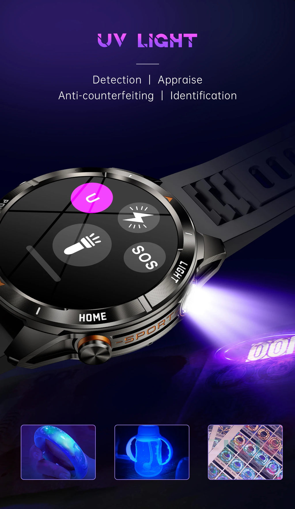 2025 KT80 Smart Watch 3ATM Waterproof Original Design Men Bluetooth Call Health Monitor with Strong Flashlight 100+ Sports Modes