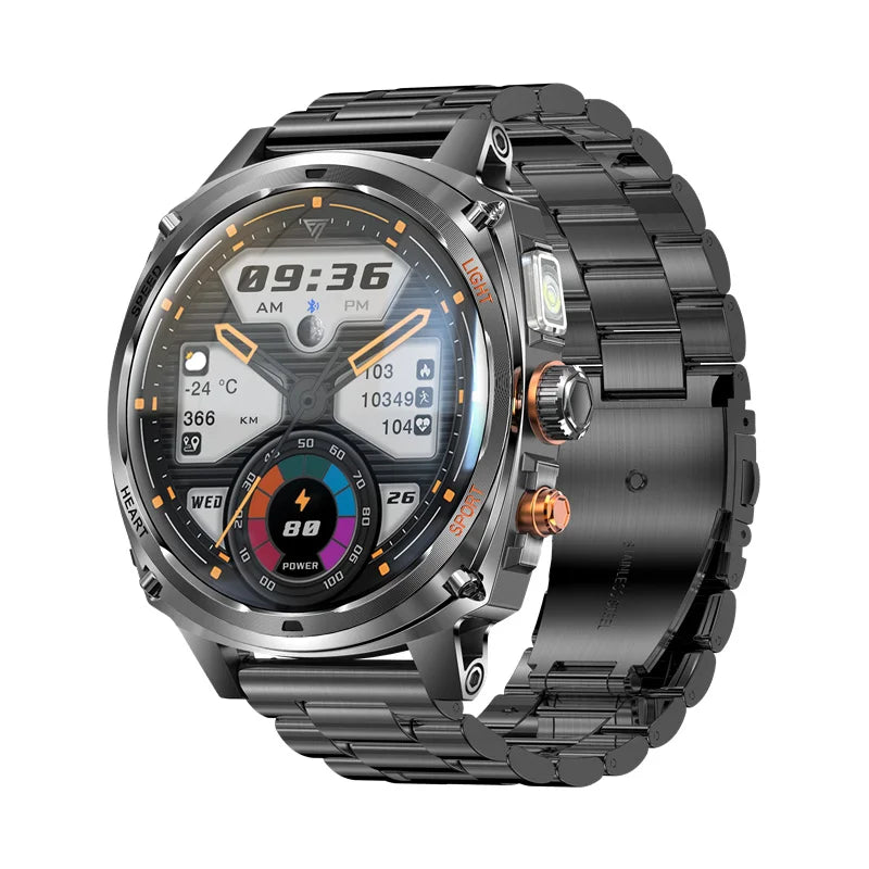 V95 Men Smart Watch 1.75inch 800mAh Tactical Flashlight Bluetooth Wireless Call Outdoor Sport Fitness Tracker KM200 Smartwatch