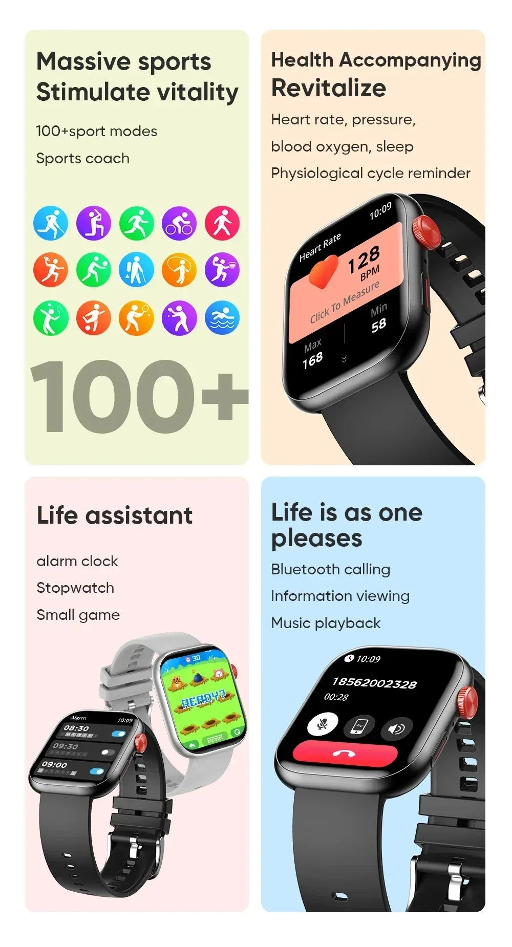 Smart Watch LC88 Men Women Full Touch Screen Bluetooth Call Waterproof Watches Sport Fitness Tracker Smartwatch Voice Assistant