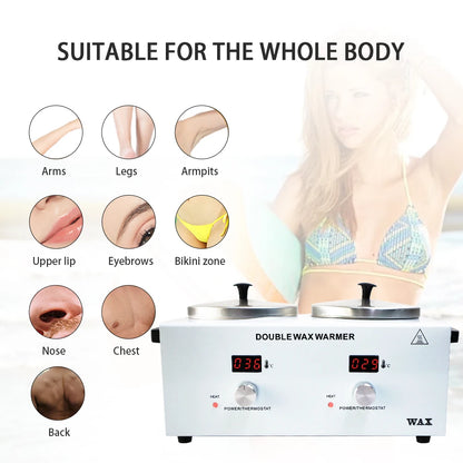 Double Wax Heated Pot Electric Wax Heater Warmer Home Appliance with LED Display Skin Hair Removal Adjustable Temperature