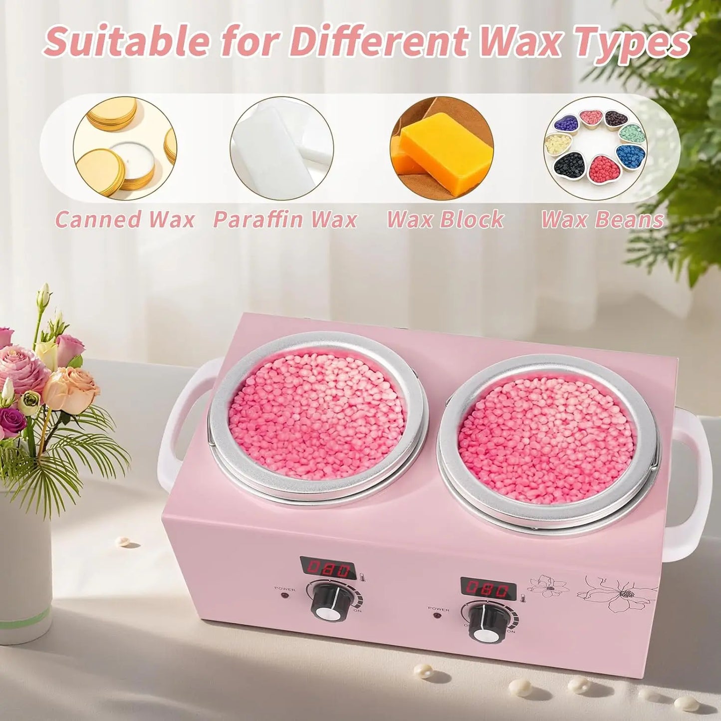 Double Pot Wax Warmer Paraffin Heater Warmer with LED Display Skin Hair Removal Adjustable Temperature For Beauty Salon Home Use
