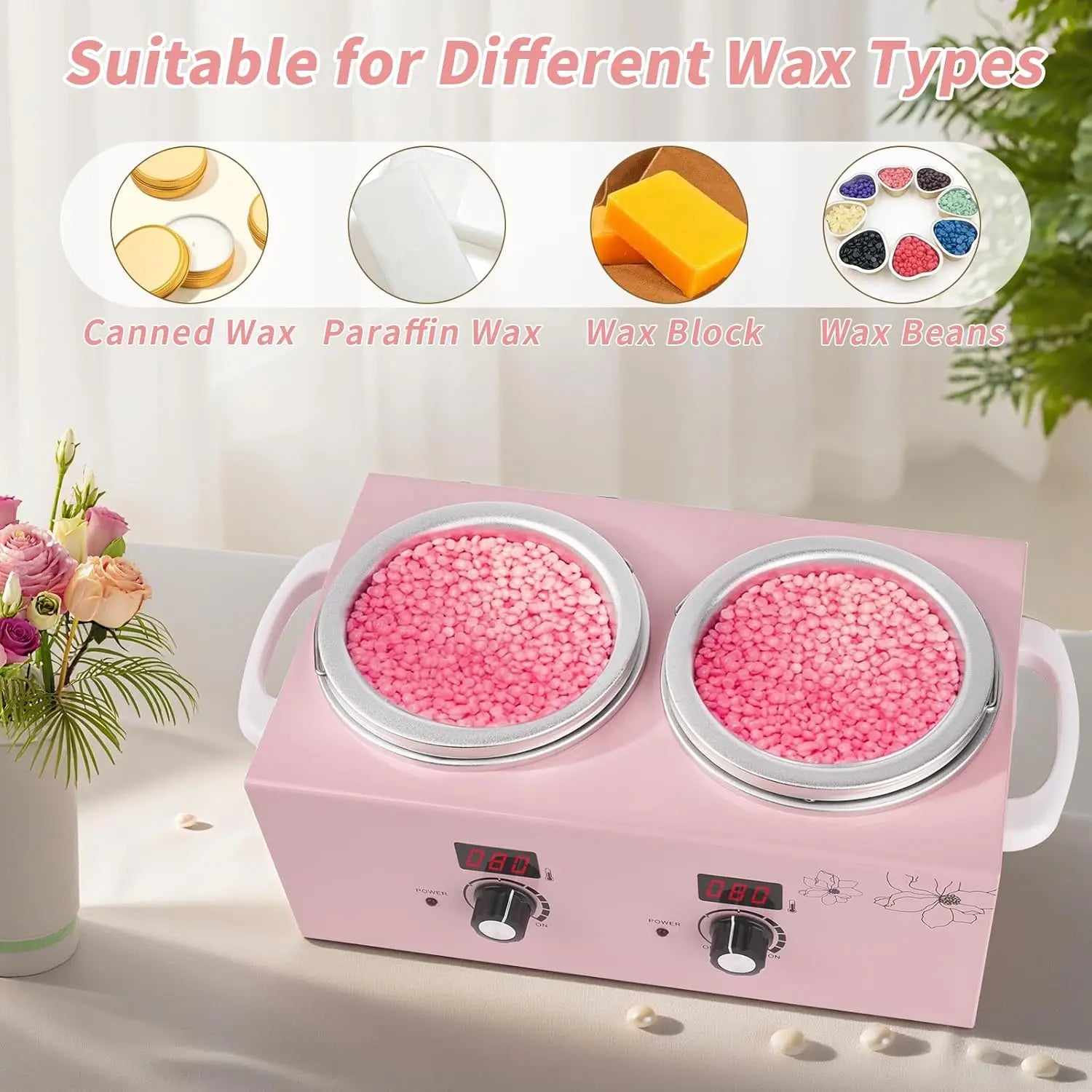 Double Pot Wax Warmer Paraffin Heater Warmer with LED Display Skin Hair Removal Adjustable Temperature For Beauty Salon Home Use