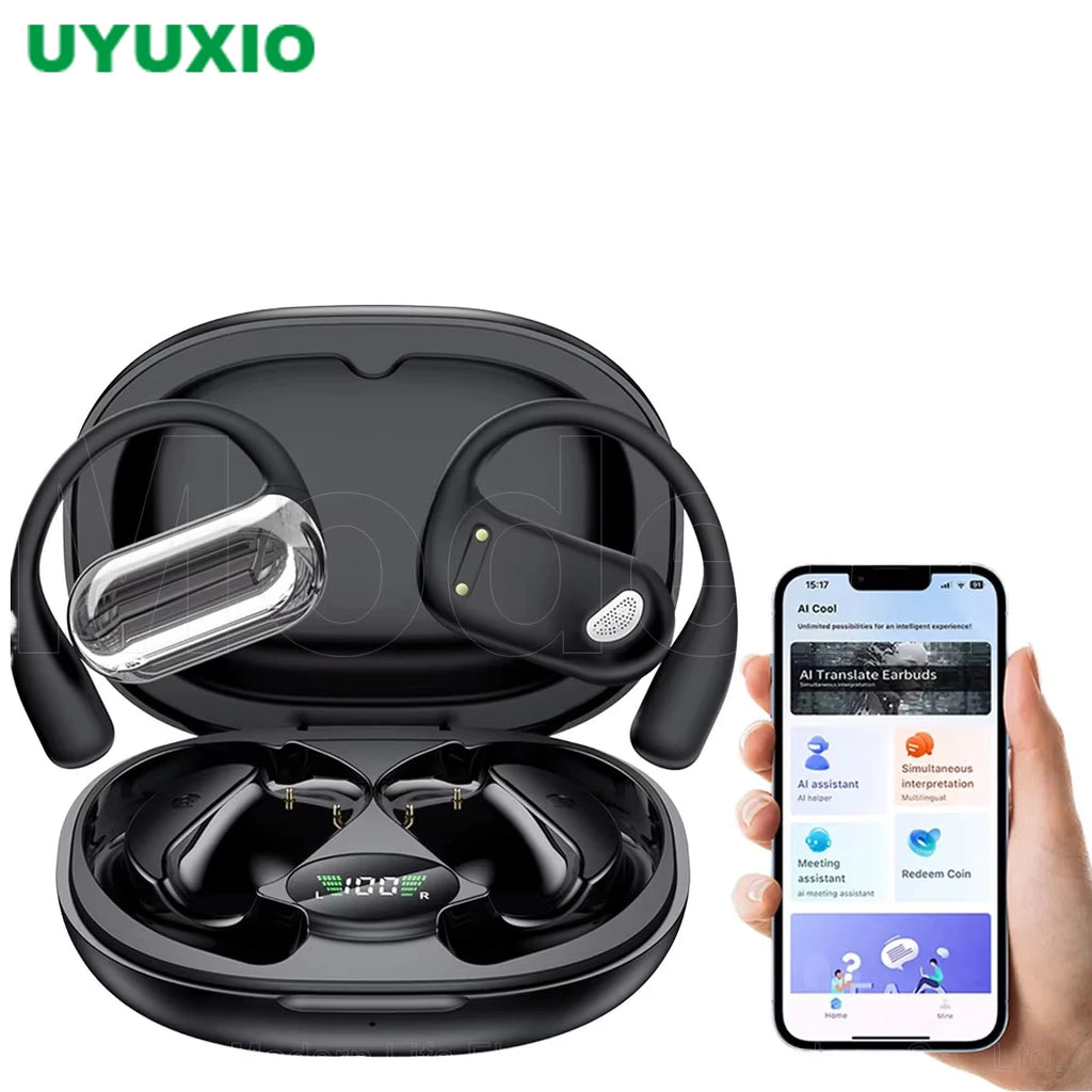 UYUXIO Real Time Translator Headphones AI Language Translation Earbuds 144 Languages & Accents 3 in 1 OWS Ear Buds for Business