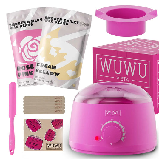 WUWUVISTA Waxing Kit 11 items EUplug Hair Removal Wax Kit Wax Melt Warmer Waxing Beads Face/Brazilian/Full Body/Bikini