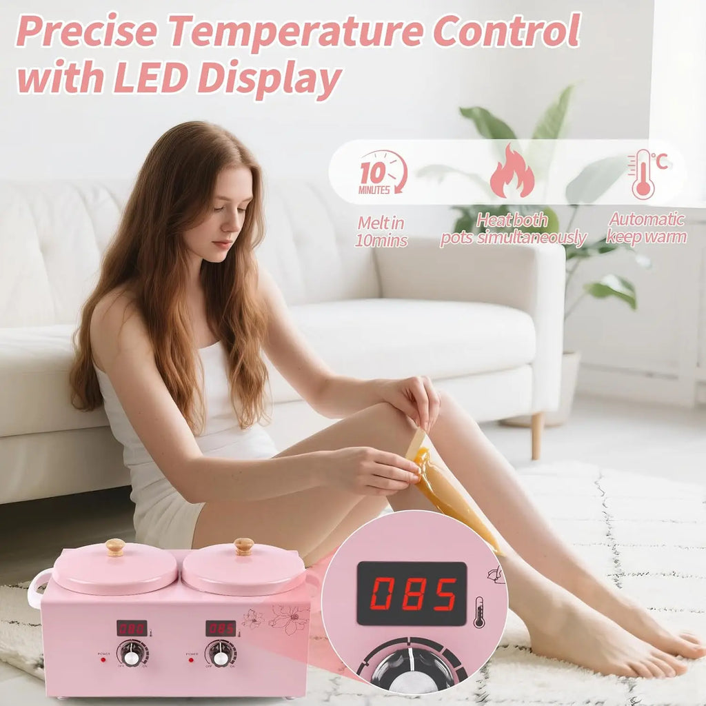 Double Pot Wax Warmer Paraffin Heater Warmer with LED Display Skin Hair Removal Adjustable Temperature For Beauty Salon Home Use