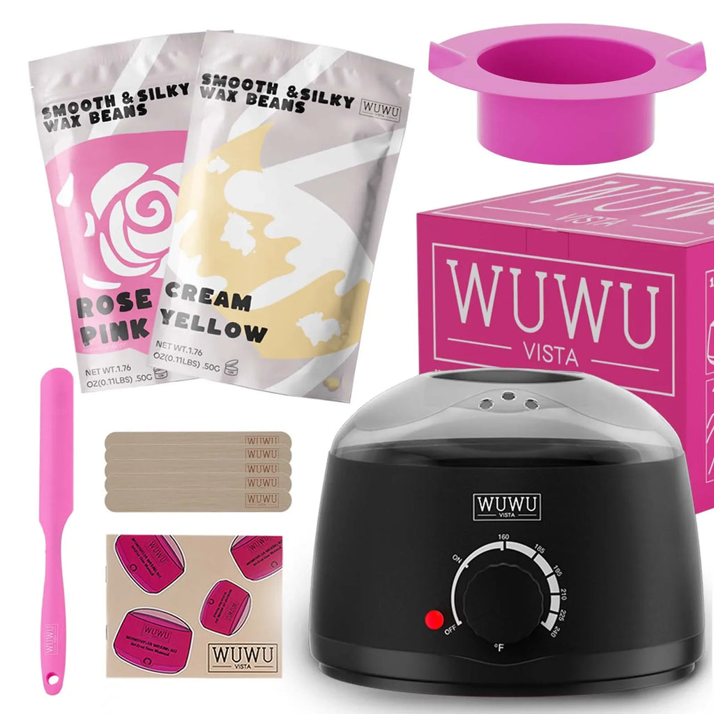 WUWUVISTA Waxing Kit 11 items EUplug Hair Removal Wax Kit Wax Melt Warmer Waxing Beads Face/Brazilian/Full Body/Bikini
