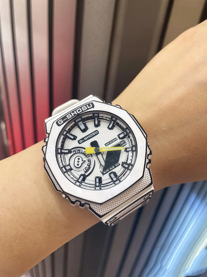 Dual Display LED Digital Electronic Comic Watch Full Function World Time Large Dial Oak Collection