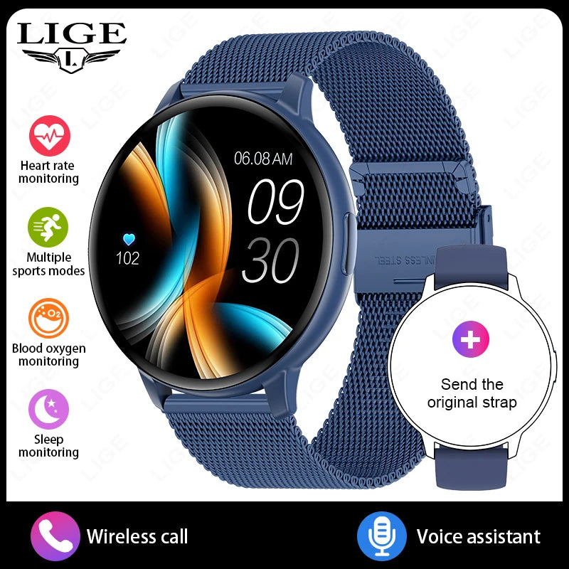 LIGE New Voice Calling Smart Watch 1.38" HD Full Touch Display Sports Fitness Smartwatch Heart Rate Blood Oxygen Health Monitor