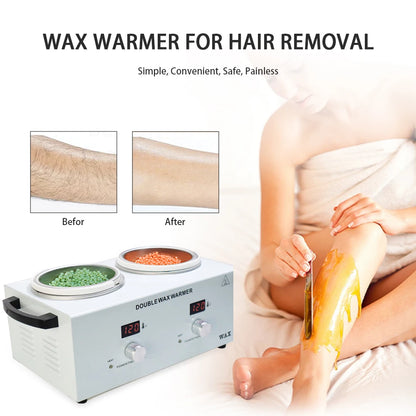 Double Wax Heated Pot Electric Wax Heater Warmer Home Appliance with LED Display Skin Hair Removal Adjustable Temperature
