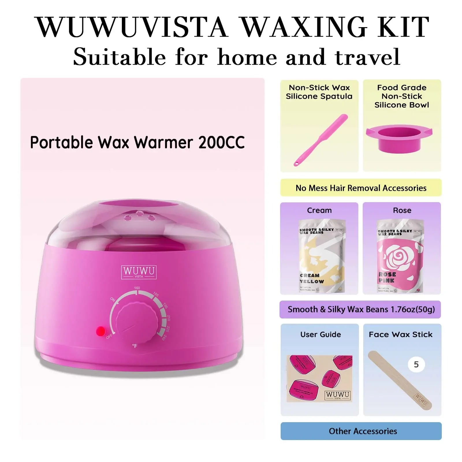 WUWUVISTA Waxing Kit 11 items EUplug Hair Removal Wax Kit Wax Melt Warmer Waxing Beads Face/Brazilian/Full Body/Bikini