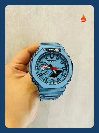 Dual Display LED Digital Electronic Comic Watch Full Function World Time Large Dial Oak Collection