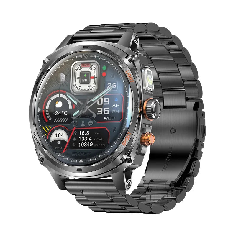 V95 Men Smart Watch 1.75inch 800mAh Tactical Flashlight Bluetooth Wireless Call Outdoor Sport Fitness Tracker KM200 Smartwatch