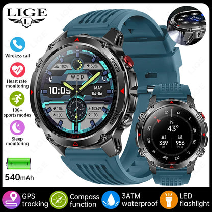 LIGE 2025 New Professional GPS Track Sports Smartwatch Outdoor RIDE Run Compass Altimeter 3ATM Fitness Bracelets 540mAh Watches