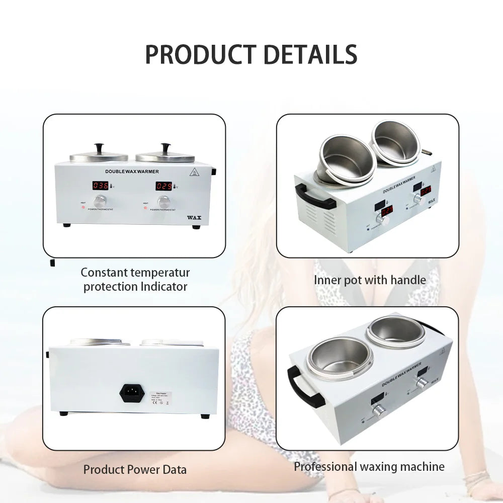 Double Wax Heated Pot Electric Wax Heater Warmer Home Appliance with LED Display Skin Hair Removal Adjustable Temperature